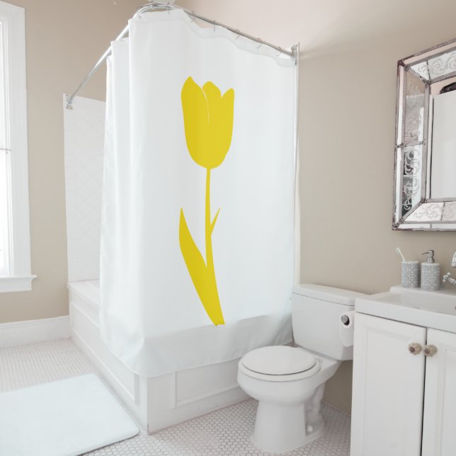 Gelbe Tulip Gold Blume Abstrakte Art Weiß Duschvorhang (Beispiel)