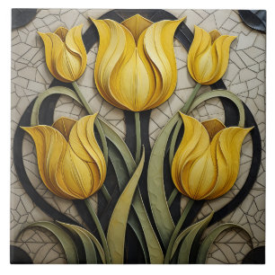 Gelbe Tulips Blumenstrauß Jugendstil Inspirierte N Fliese