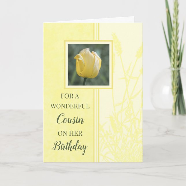 Gelbe Tulips Cousin Geburtstag Karte (Vorderseite)