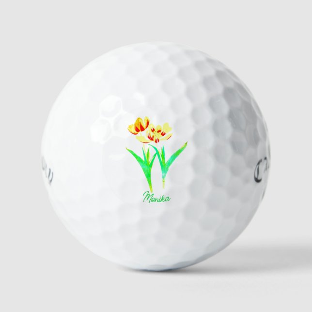 Gelbe Tulips Golf Ball mit Text (Vorderseite)