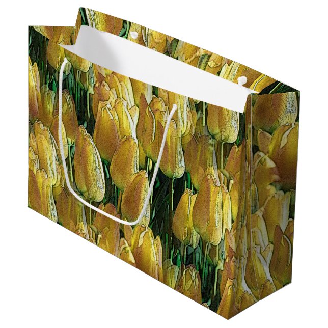 Gelbe Tulips Große Geschenktüte (Vorderseite Schrägansicht)