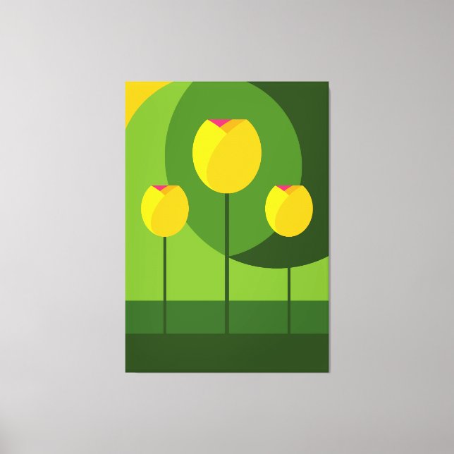 Gelbe Tulips Grüner Hintergrund | Floral Leinwanddruck (Vorderseite)