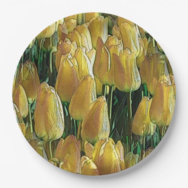 Gelbe Tulips Pappteller (Vorderseite)