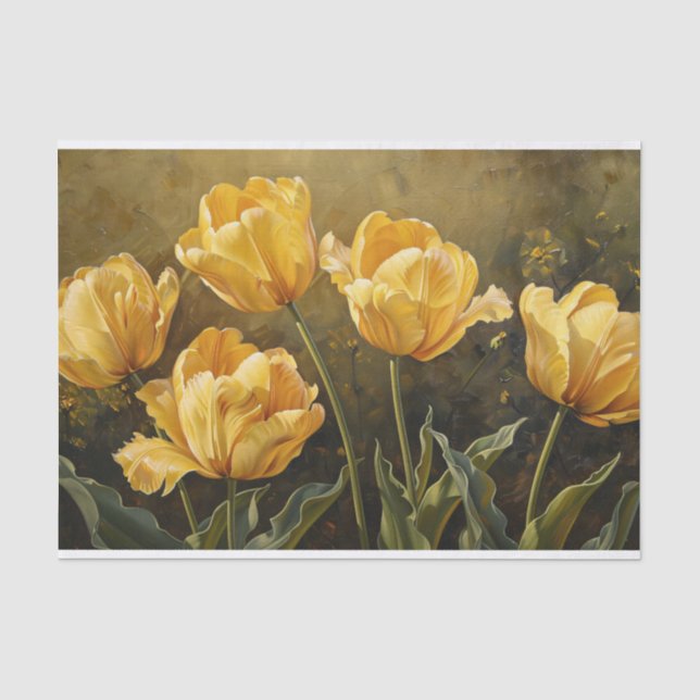 Gelbe Tulips Vintages Ölgemälde Dekoupage Seidenpapier (Vorderseite)