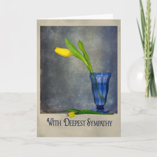 Gelbe Tulpe in blauem Beileid Karte (Vorderseite)