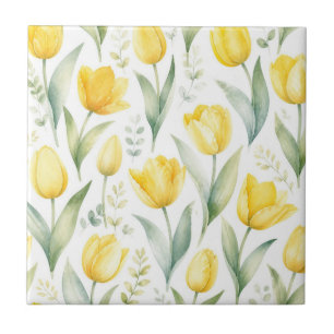 Gelbe Tulpen Aquarell-Blumenmalerei Botanisch Fliese