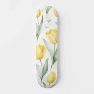 Gelbe Tulpen Aquarell-Blumenmalerei Botanisch Skateboard