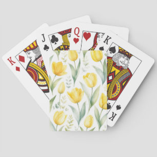 Gelbe Tulpen Aquarell-Blumenmalerei Botanisch Spielkarten