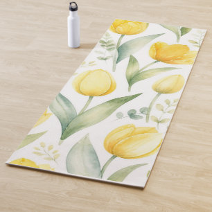 Gelbe Tulpen Aquarell-Blumenmalerei Botanisch Yogamatte