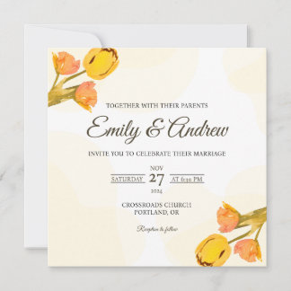 Gelbe Tulpen-Aquarell-Hochzeit im Quadrat Einladung