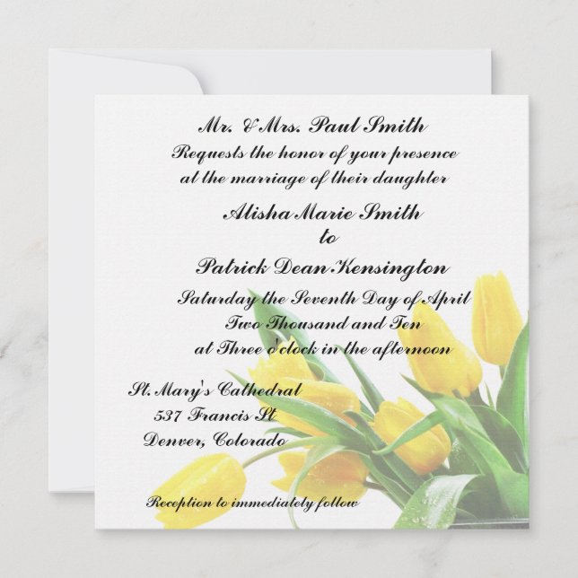 Gelbe Tulpen, die Einladungs-Mitteilung Wedding Einladung (Vorderseite)