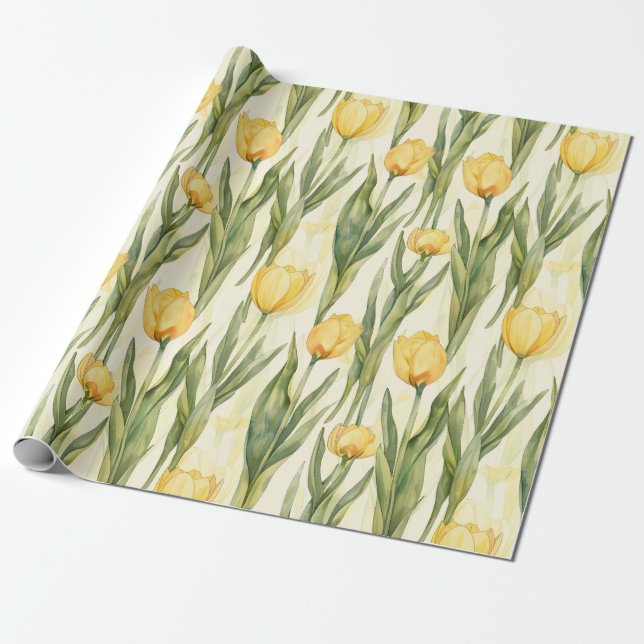 Gelbe Tulpen im Aquarellstil Umfassender Druck Geschenkpapier (Ungerollt)
