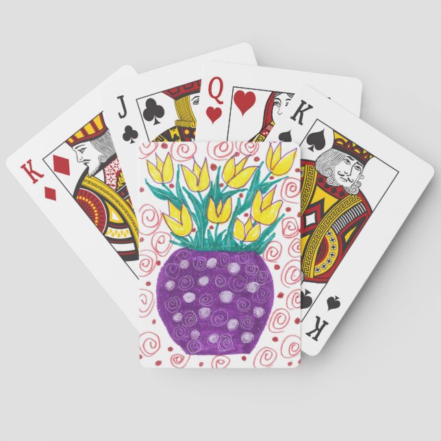 Gelbe Tulpen/lila Vasen-Spielkarten Spielkarten (Rückseite)
