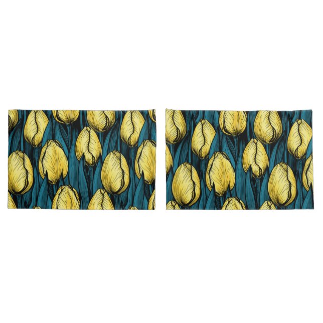 Gelbe Tulpen mit blauen Blätter Kissenbezug (Rückseite-Set)