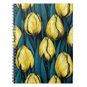 Gelbe Tulpen mit blauen Blätter Notizblock