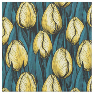 Gelbe Tulpen mit blauen Blätter Stoff