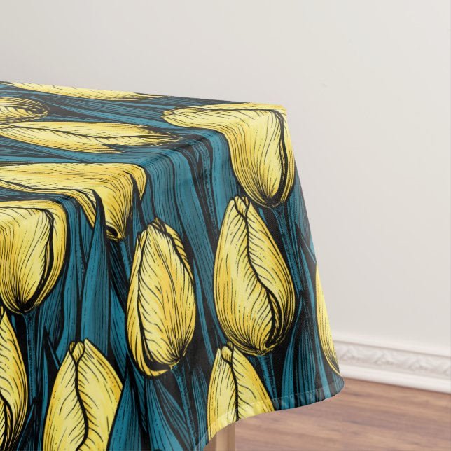 Gelbe Tulpen mit blauen Blätter Tischdecke (Beispiel)