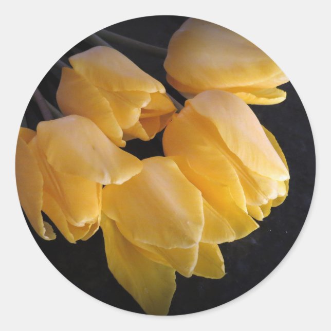 "Gelbe Tulpen mit dunklem Hintergrund" Runder Aufkleber (Vorderseite)