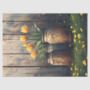 Gelbe Tulpen Rustikale Kanister Art Decoupage Seidenpapier