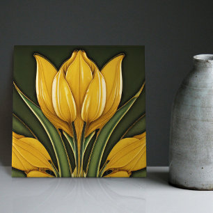 Gelbe Tulpen Symmetrische Wanddekoration Art Nouve Fliese