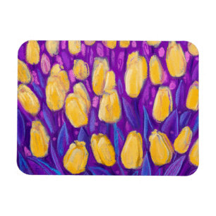 Gelbe Tulpenfeld Frühlingsblumen Florale Malerei Magnet