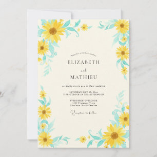 Gelbe Türkisblaue Sonnenblume Eukalyptus Hochzeit Einladung