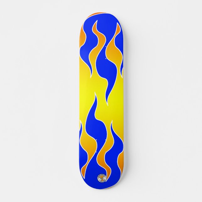 Gelbe u. blaue Flammen-Brett Skateboard (Vorne)