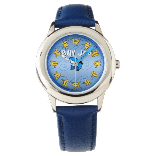 Gelbe U-Boote auf blau (Personalisiert) Armbanduhr (Vorderseite)