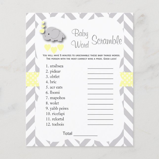 Gelbe u. graue Elefant-Babyparty - Jagd Flyer (Vorne)
