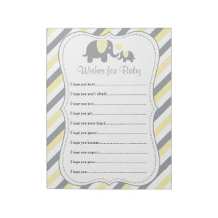 Gelbe u. graue Streifen-Elefant-Babyparty - Notizblock