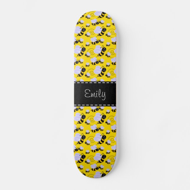 Gelbe u. schwarze Hummel-Biene Skateboard (Vorderseite)