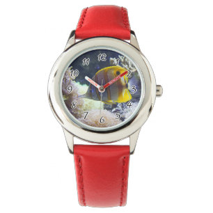gelbe u. weiße Salzwasser Copperband Butterflyfish Armbanduhr