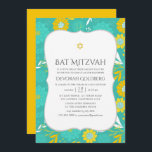 Gelbe und Aquamarine florale Bat Mitzvah Einladung<br><div class="desc">Die gelbe und türkisfarbene Fledermaus-Mitzvah-Einladung mit handgeschriebener Typografie,  die schnell und einfach auf Ihre Veranstaltungsspezifikationen zugeschnitten ist.</div>