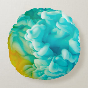Gelbe und blaue abstrakte Mal-Spritz Hintergrund Rundes Kissen