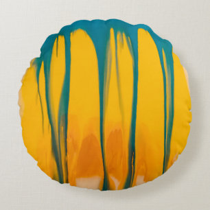 Gelbe und blaue Bekleidung Rundes Kissen