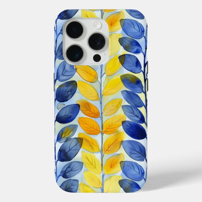 Gelbe und blaue Blätter Case-Mate iPhone Hülle (Rückseite)