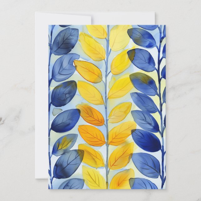 Gelbe und blaue Blätter Dankeskarte (Vorderseite)