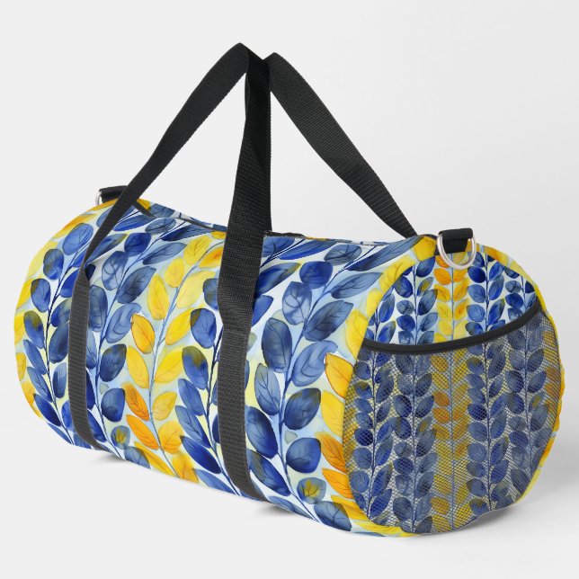 Gelbe und blaue Blätter Duffle Bag (Rechte Ecke)