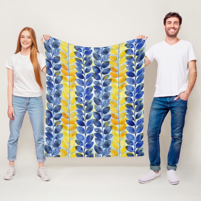 Gelbe und blaue Blätter Fleecedecke (Beispiel)