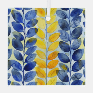 Gelbe und blaue Blätter Ornament Aus Glas