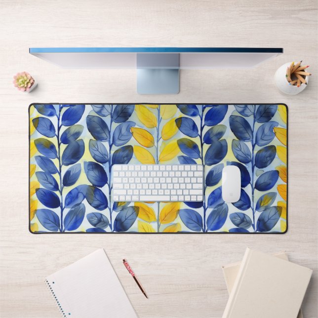 Gelbe und blaue Blätter Schreibtischunterlage (Büro 1)