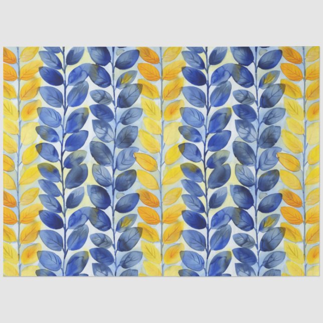 Gelbe und blaue Blätter Seidenpapier (Vorderseite)