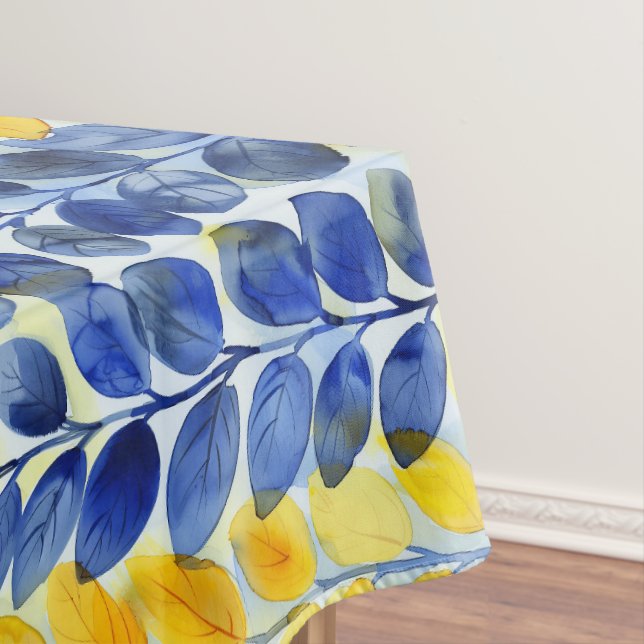 Gelbe und blaue Blätter Tischdecke (Beispiel)
