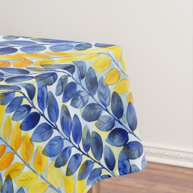 Gelbe und blaue Blätter Tischdecke (Beispiel)
