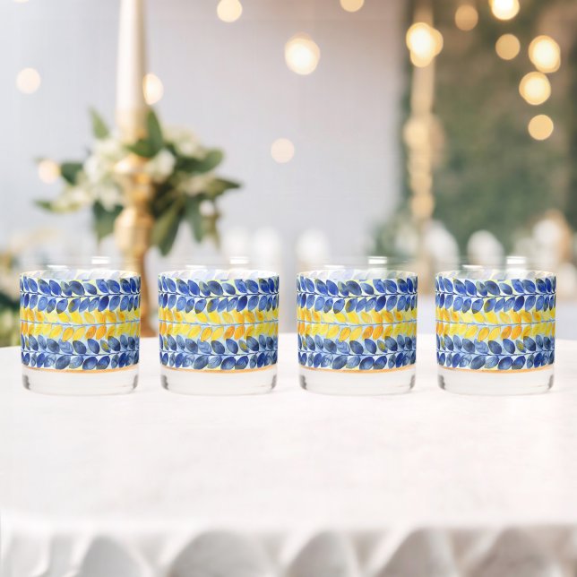 Gelbe und blaue Blätter Whiskyglas (Insitu (Hochzeit))