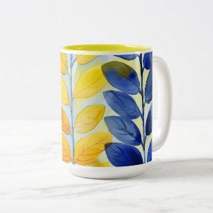 Gelbe und blaue Blätter Zweifarbige Tasse