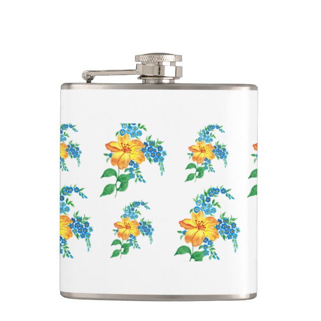 Gelbe und blaue Blume Flachmann (Vorderseite)