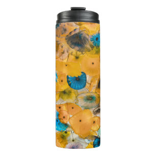 Gelbe und blaue Blume Thermosbecher