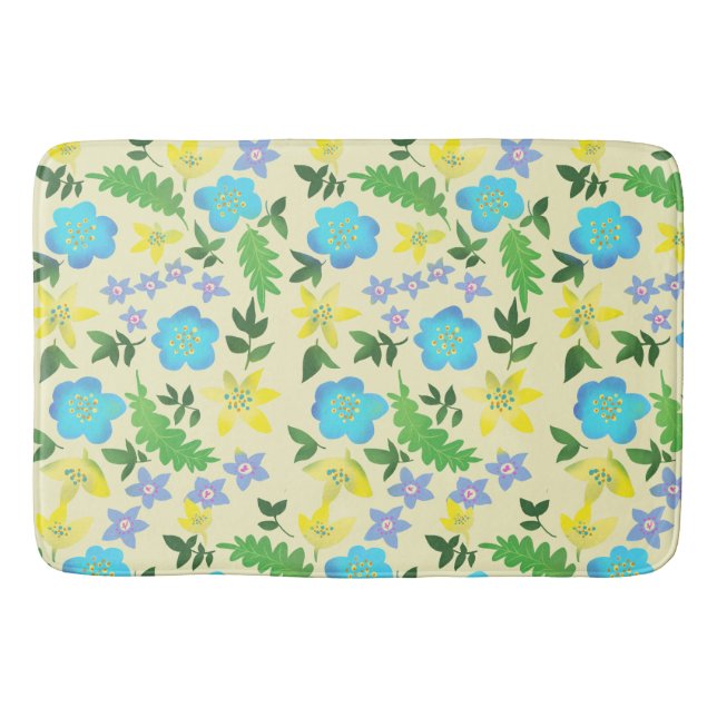 Gelbe und blaue Blumen Badematte (Vorderseite)