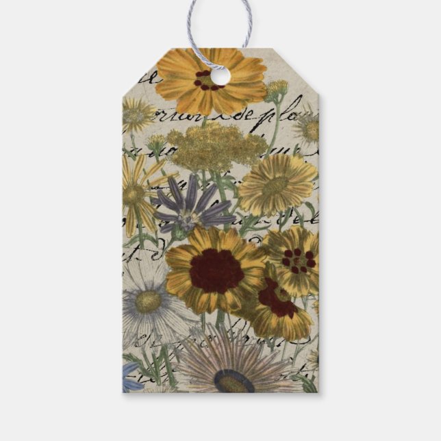 Gelbe und blaue Botanicals, Wildblumen Geschenketi Geschenkanhänger (Vorderseite)